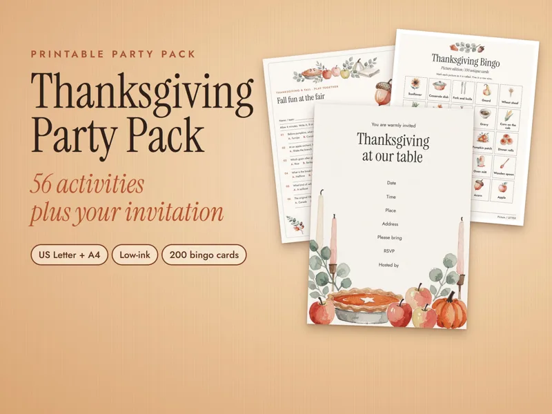 Thanksgiving Party Games Bundle Printable, Bingo and Kids Activities: listing photo showing real pages from the download