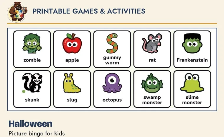 A real board from the delivered Halloween picture bingo PDF