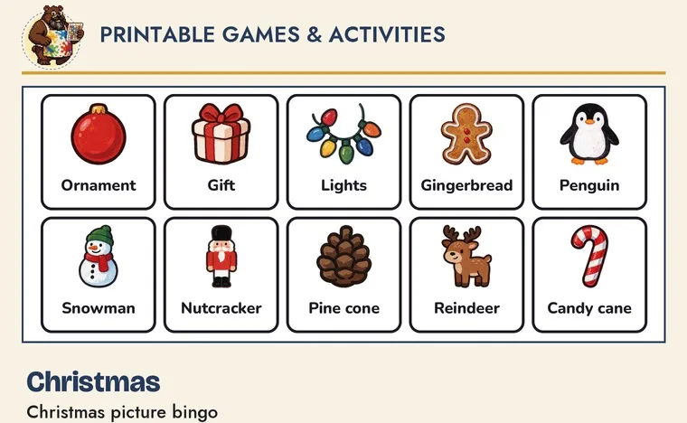 A real board from the delivered Christmas picture bingo PDF